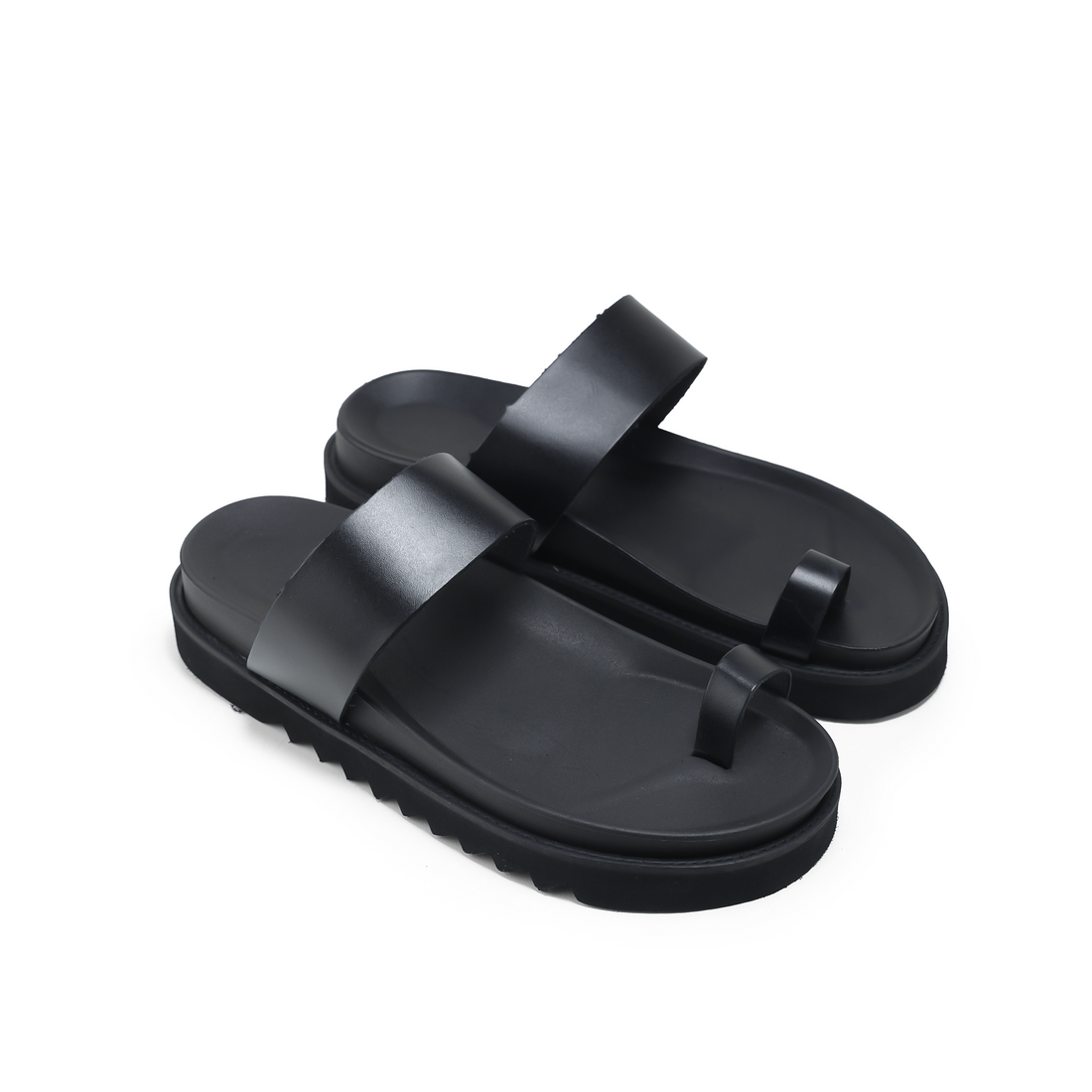 "Natural Leather Black Slippers"